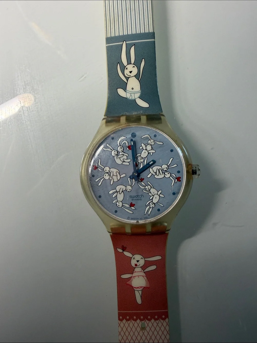 Swatch Blue and Coral Bunny Illustration Men's Watch